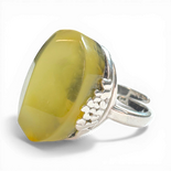 Silver Ring with Large Yellow Amber (Adjustable)