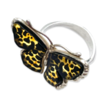 Small silver amber ring Butterfly