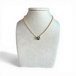 Tennis necklace with white zircon and green cristal heart