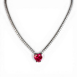 Tennis necklace with white zircon and synth ruby heart