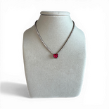 Tennis necklace with white zircon and synth ruby heart