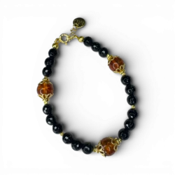 Bernsteinfarbener Honig, schwarzes Achat-Armband