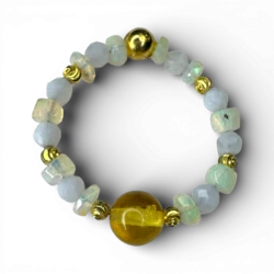 Anillo de ámbar limón, ópalo y ágata azul