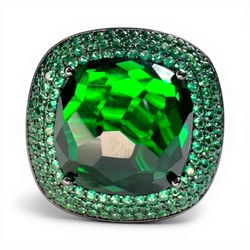 Antique ring green central glass and nano pavé