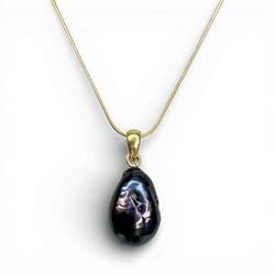 Black Pearl gold plated silver necklace
