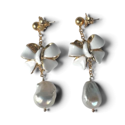 Bow Pearl Earrings — Gold-Plated Brass