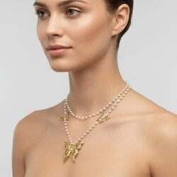 Butterfly Pearl Halskette — Vergoldetes Messing
