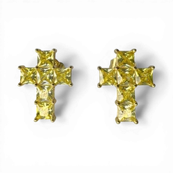 十字形方形黄色锆石耳环