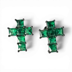 十字形耳环带方形绿色纳米