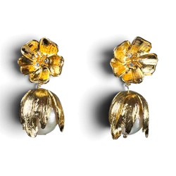 Flower Pearl Earrings — Gold-Plated Brass