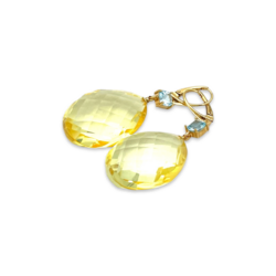 Золоті сережки з фасеткованим бурштином