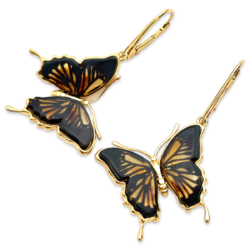 Gold-plated amber earrings Butterfly