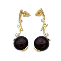 Gold-plated earrings with amber and zircons