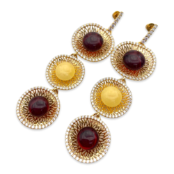 Gold-plated earrings with amber and zircons