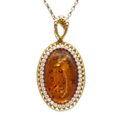 Pendentif plaqué or avec ambre et zircons
