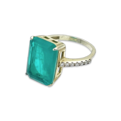 Anillo Bañado en Oro con Paraiba y Circonitas