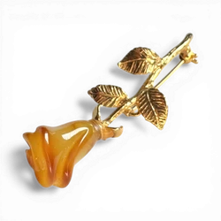 Gold-Plated Silver Brooch with Yellow Amber Rose
