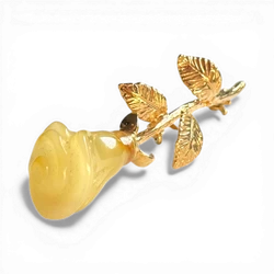 Gold-Plated Silver Brooch with Yellow Amber Rose