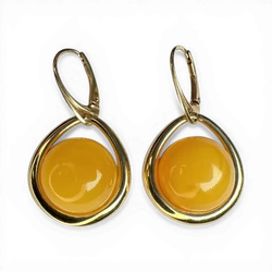 Gold-Plated Silver Earrings with Yellow Amber