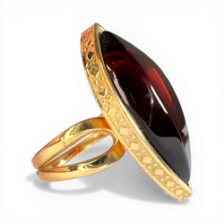Gold-Plated Silver Ring with Cherry Amber (Adjustable)