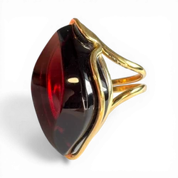 Gold-Plated Silver Ring with Cherry Amber (Adjustable)