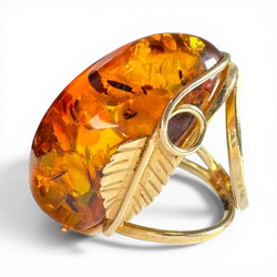 Gold-Plated Silver Ring with Cognac Amber (Adjustable)