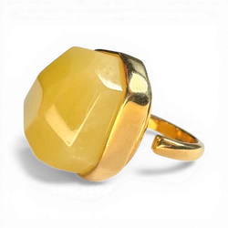 Gold-Plated Silver Ring with Large Yellow Amber (Adjustable)