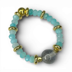 Labradorita, anillo de amazonita
