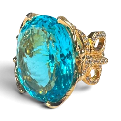 Light Blue Zircon Ring — Latón Chapado en Oro