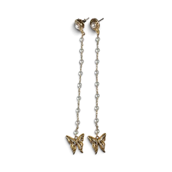 Long Butterfly Pearl Earrings — Gold-Plated Brass