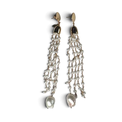 Long Pearl Earrings — Gold-Plated Brass