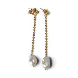 Long Pearl Earrings — Gold-Plated Brass