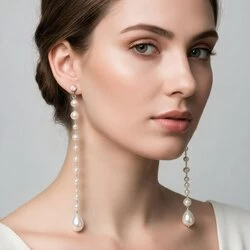 Long Pearl Earrings — Gold-Plated Brass