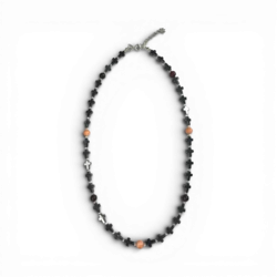 Collier avec corail rose, ambre cerise et hématite