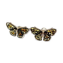 Silver amber earrings Butterfly