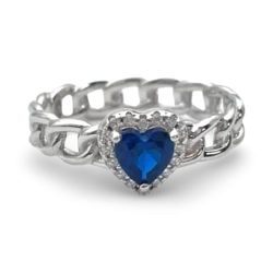 Anillo Trenzado de Plata Corazón con Circonita Azul