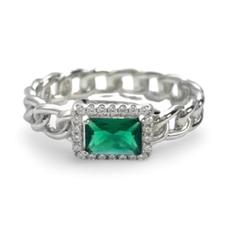 Anillo Trenzado de Plata con Circonita Verde