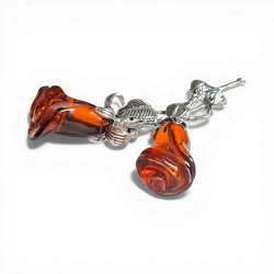 Silver Brooch with Cognac Amber Roses
