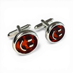 Silver cufflinks with amber “Smiley”