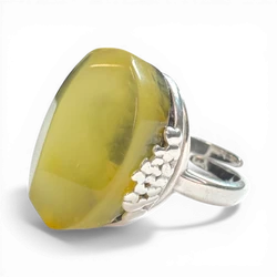 Silver Ring with Large Yellow Amber (Adjustable)