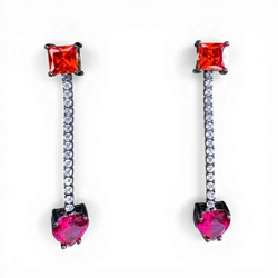 网球耳环 方形和心形橙色锆石