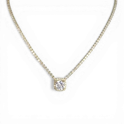 Tennis necklace with button pendant and white zircon