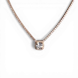 Collier tennis avec pendentif bouton et zircon blanc