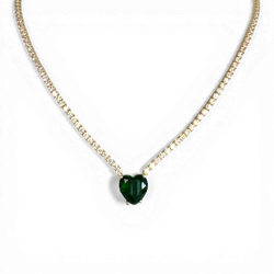 Tennis necklace with white zircon and green cristal heart