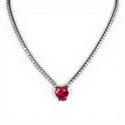 Tennis necklace with white zircon and synth ruby heart