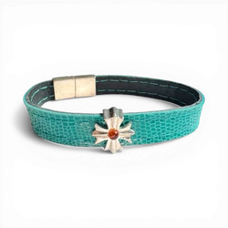 Turquoise Leather Bracelet with Amber