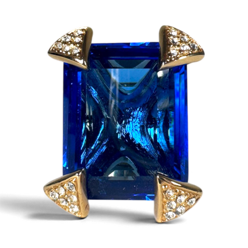 Blue Zircon Ring — Gold-Plated Brass