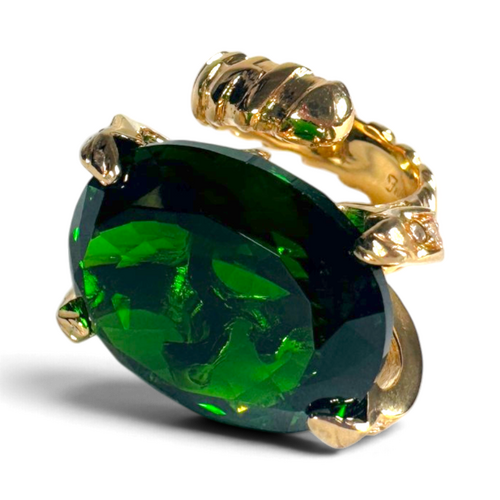 Green Zircon Ring — Gold-Plated Brass