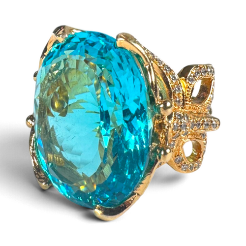 Light Blue Zircon Ring — Gold-Plated Brass