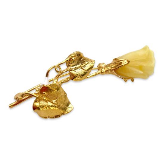 Amber rose, gold-plated brooch